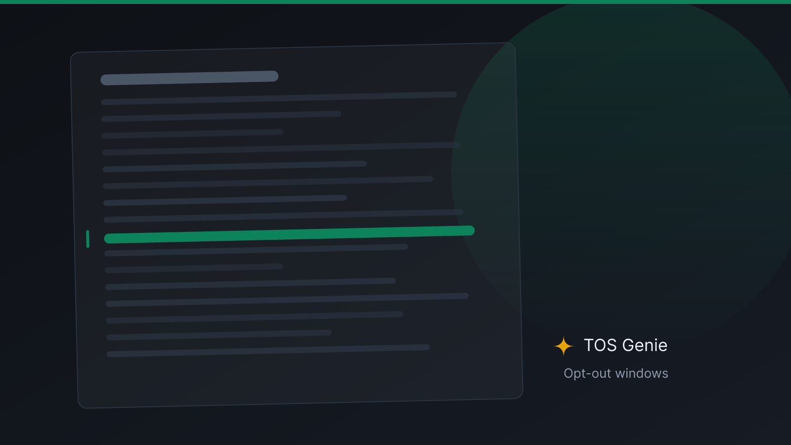 Illustration of a page of fine print with one clause marked in green in the margin, representing an opt-out window found in terms of service.